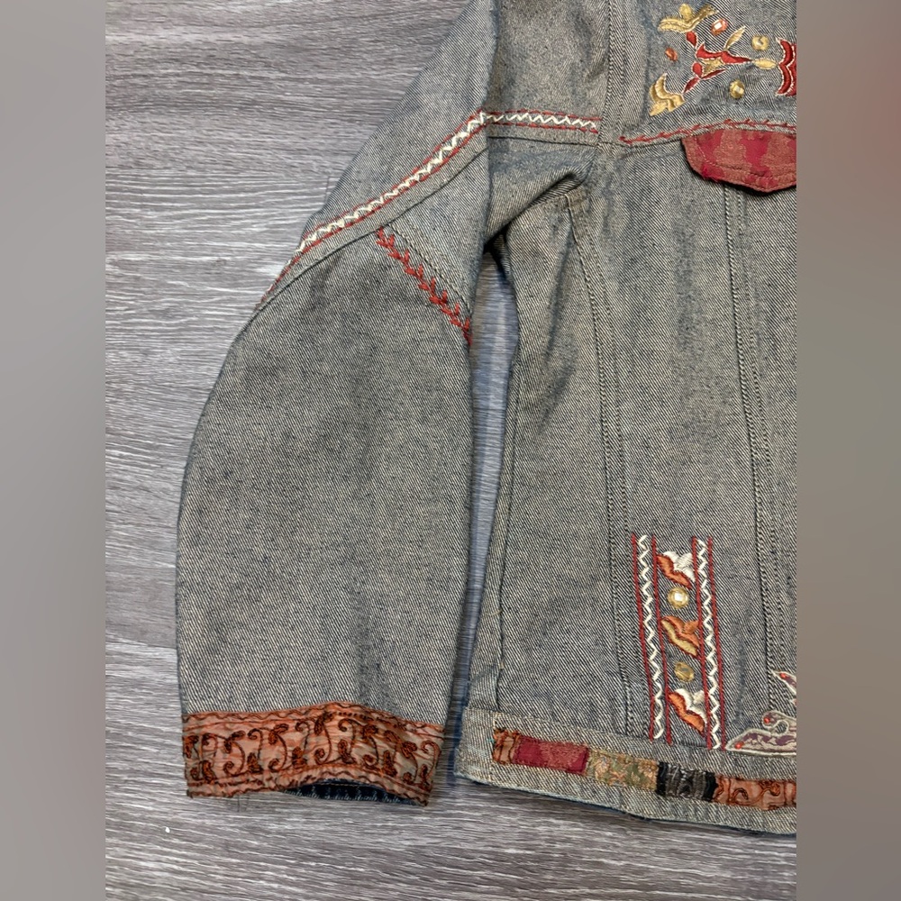 Embroidered Patchwork Jean Jacket - image 5